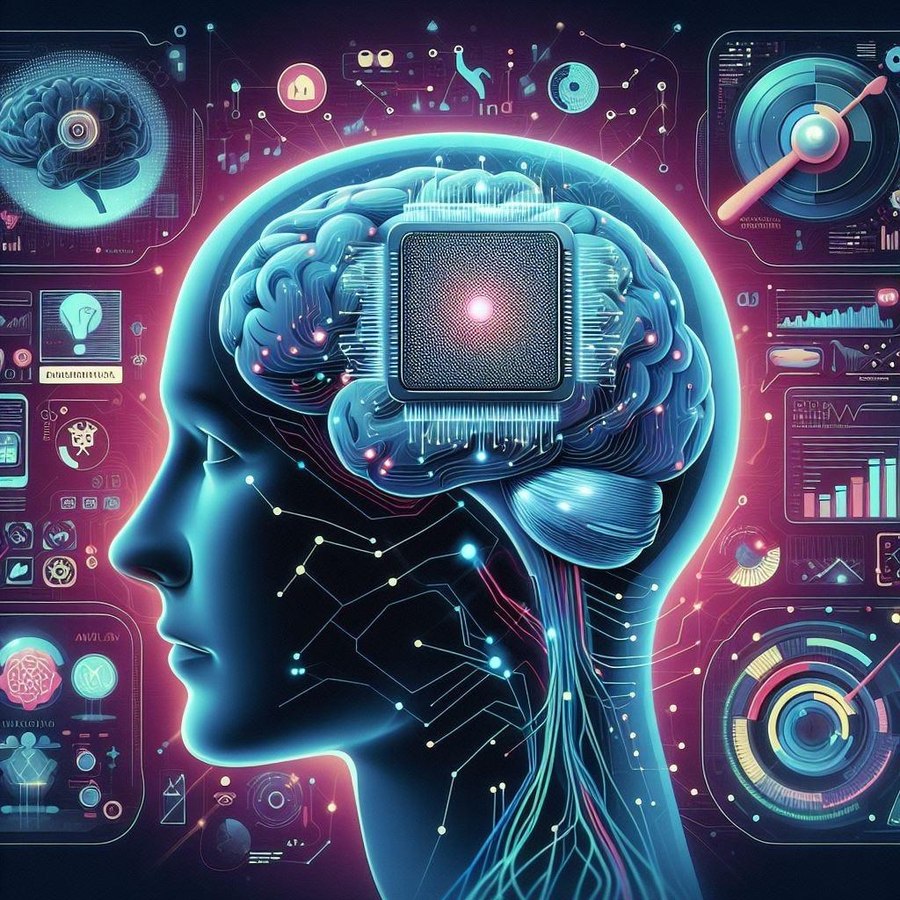 AI illustration of a brain with a circuit chip, representing market memory as a leveraged ETF trading plug-in